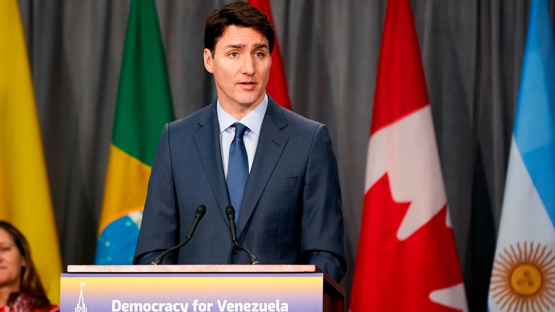 Justin Trudeau, ofrece un discurso durante la inauguración de la reunión de emergencia del Grupo de Lima celebrada en Ottawa (Canadá)