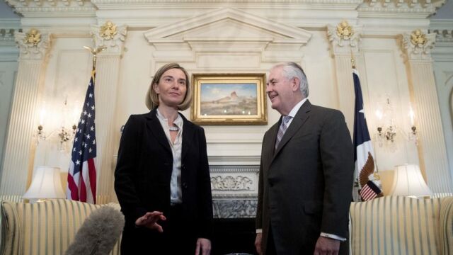 Federica Mogherini con el secretario de Estado, Rex Tillerson