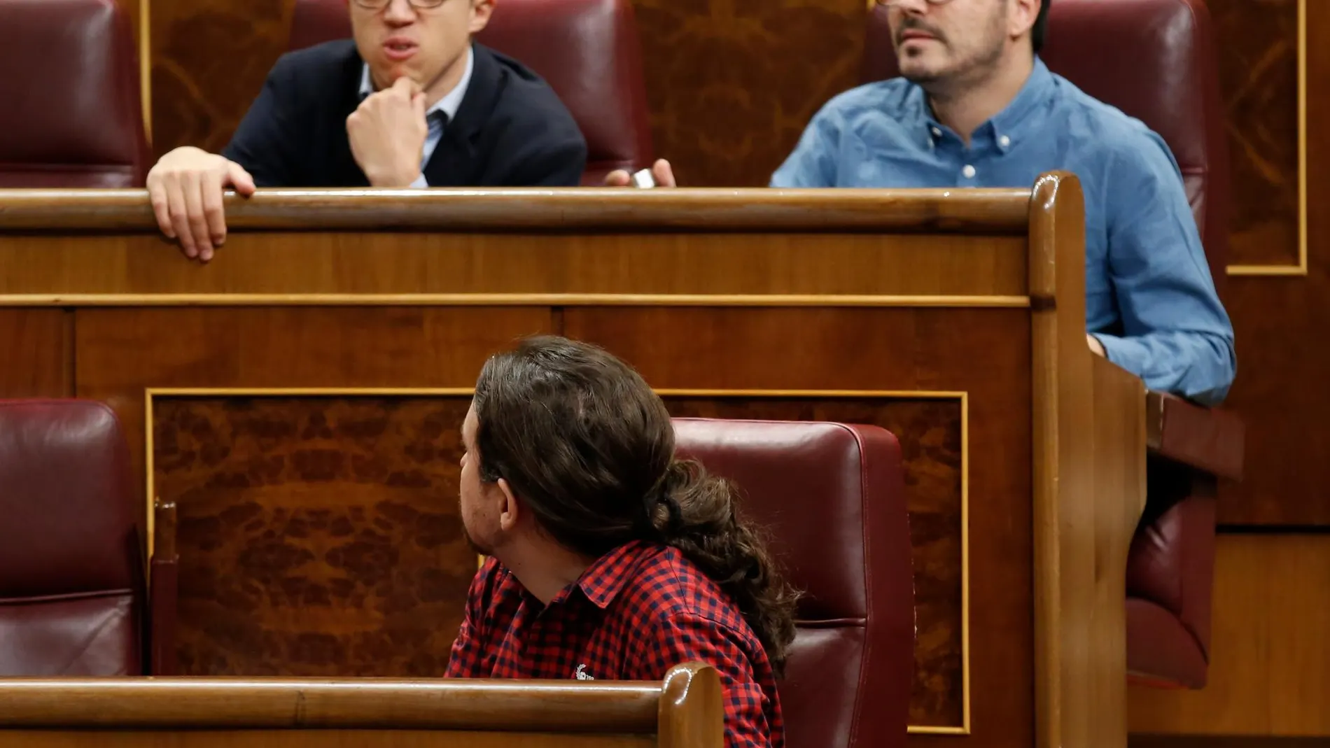 Pablo Iglesias, Íñigo Errejón y Alberto Garzón en el Congreso de los Diputados