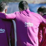 Neymar, Suárez y Messi en el entrenamiento del barcelona