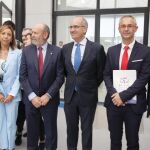 El presidente de la Diputación de Salamanca, Javier Iglesias, el rector de la Usal, Ricardo Rivero, y el presidente de Caja Rural de Salamanca, Ernesto Moronta, presentan los resultados de los trabajos de la II Convocatoria de Proyectos de Investigación orientados a ofrecer soluciones tecnológicas al sector primario