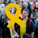 Imagen de un lazo amarillo en la manifestación independentista de Madrid en defensa de los políticos presos