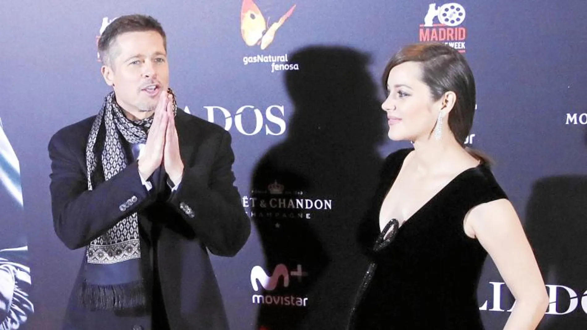 Brad Pitt y Marion Cotillard, anoche en la «première» de su filme en Madrid