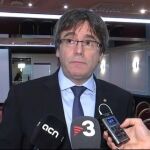 El expresidente de la Generalitat y cabeza de lista de JuntsxCat, Carles Puigdemont, en una entrevista en TV3
