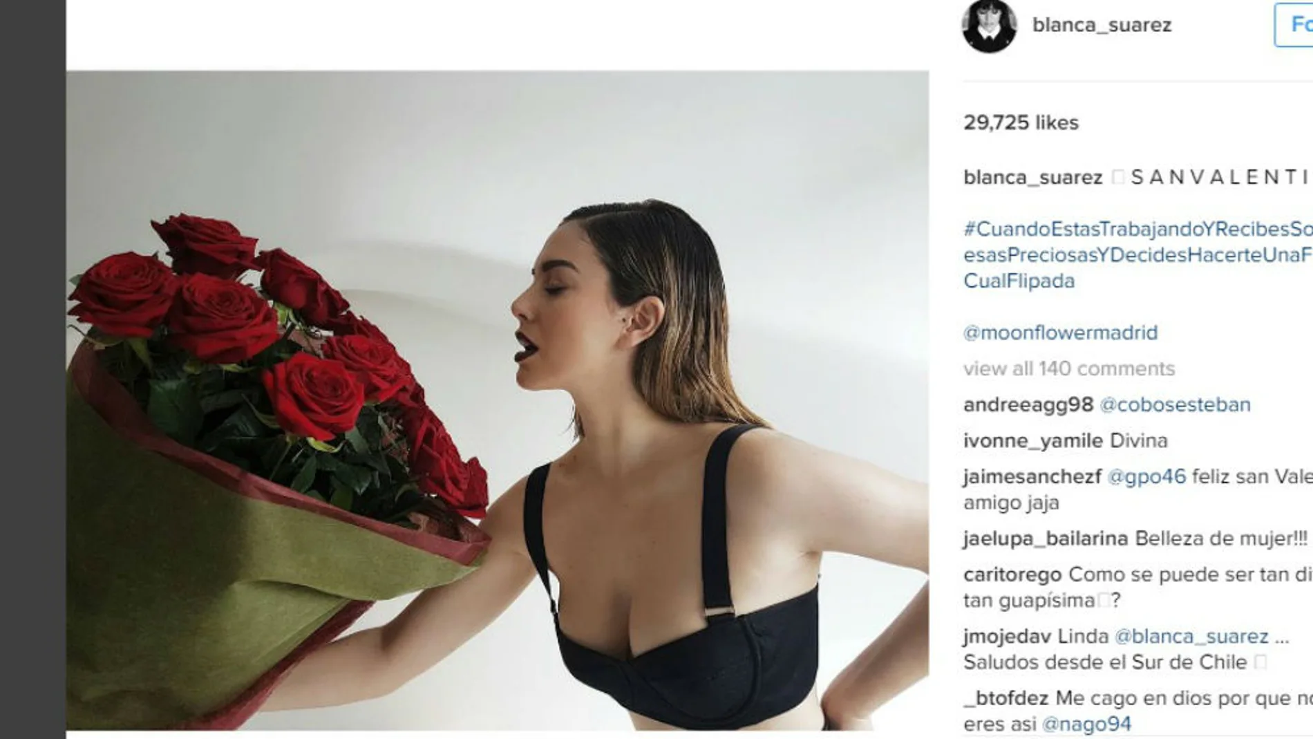 Blanca Suárez presume de rosas en ropa interior por San Valentín