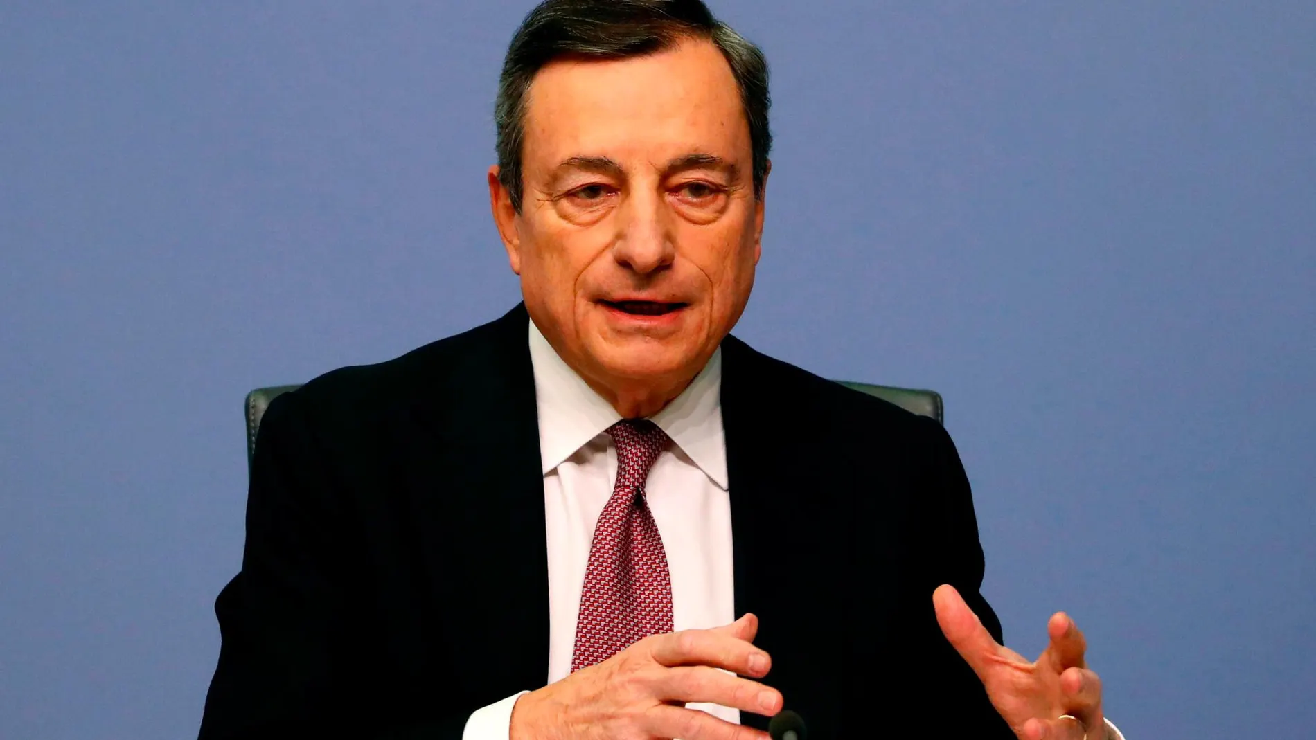 El presidente del Banco Central Europeo Mario Draghi en la conferencia en Frankfurt