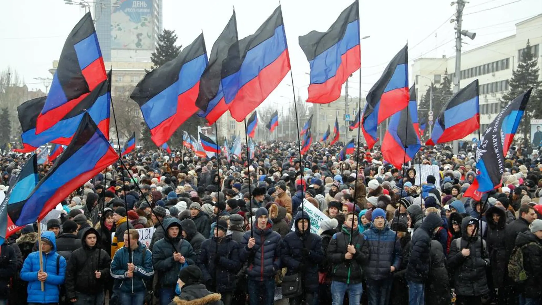 Manifestación a favor de los pro rusos en la región de Donetsk.