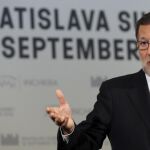 Mariano Rajoy, durante la conferencia de prensa con la que cerró su participación en la cumbre europea de Bratislava.