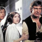 Luke Skywalker, la Princesa Leia y Han Solo en la primera película que se estrenó de la saga, en 1977