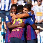 Luis Suárez celebra su gol ante la Real en Anoeta. REUTERS/Paul Hanna