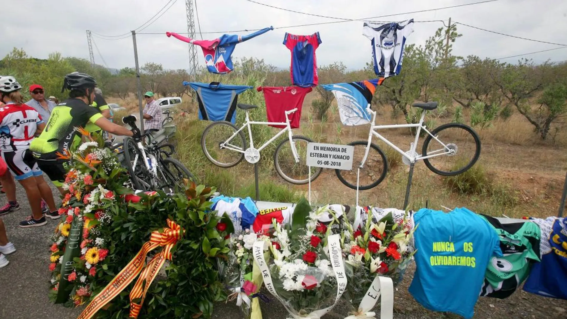 Ofrenda floral por un grupo de ciclistas fallecidos en un atropello el pasado mes de agosto en Tarragona