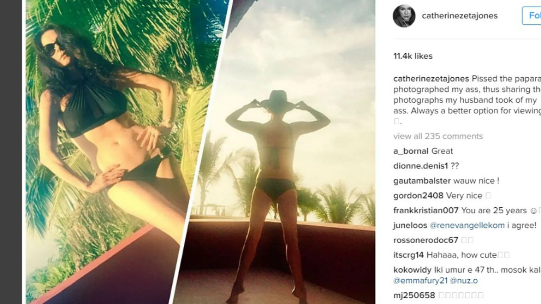Catherine Zeta-Jones en bikini en la fotografía publicada en (c) Instagram