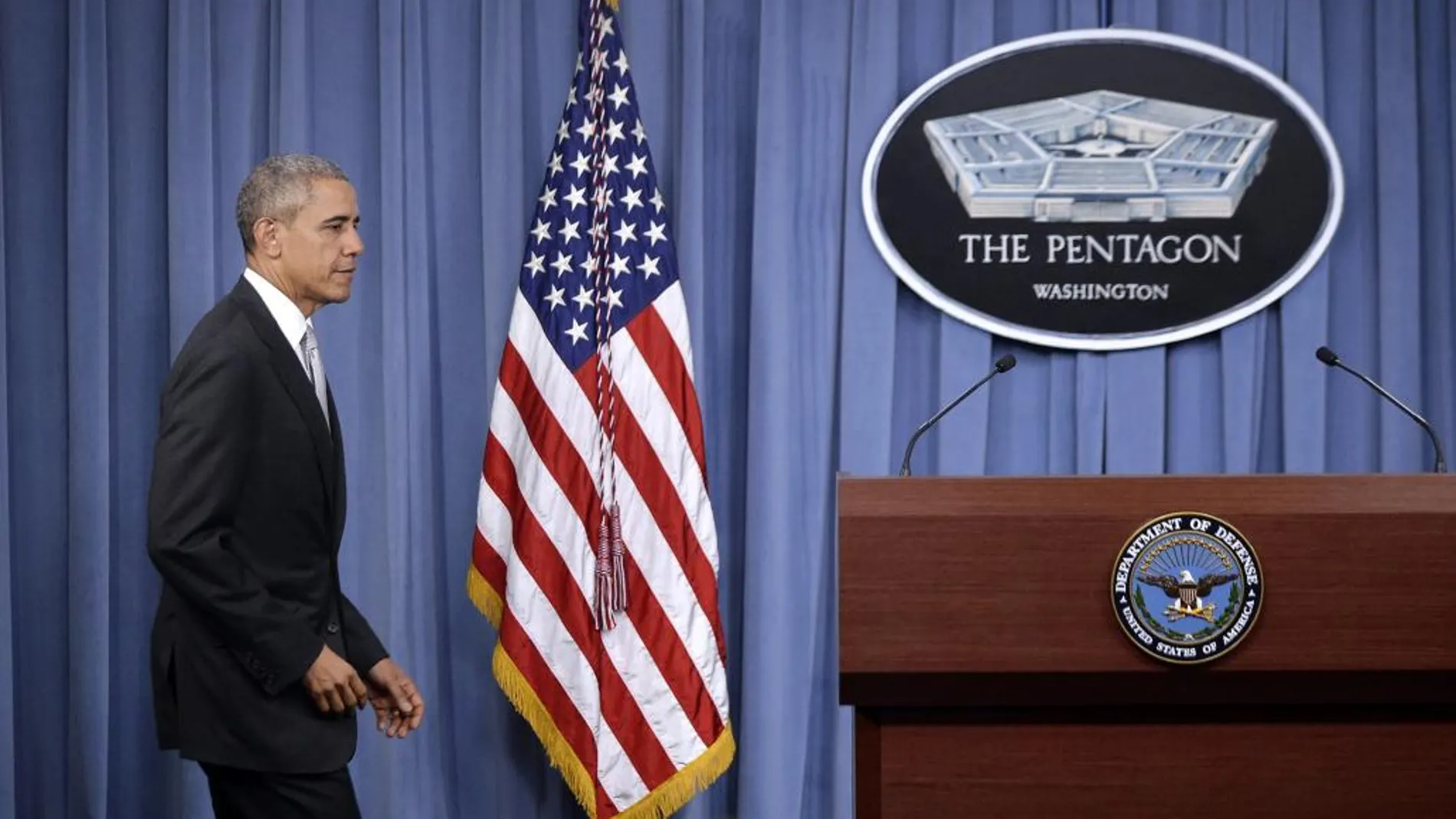 El presidente estadounidense, Barack Obama, antes de su discurso sobre la campaña contra los yihadistas del EI en Irak y Siria en el Pentágono