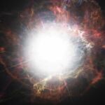 Imagen facilitada por el del Observatorio Europeo Austral (ESO) de una impresión artística que muestra la formación de polvo en el medio que rodea la explosión de una supernova