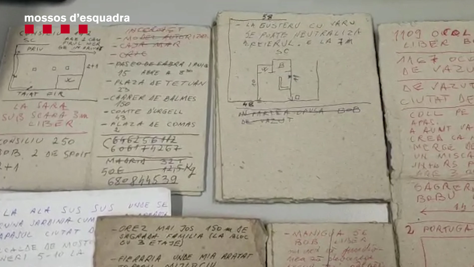 Imágen de las libretas que usaba la banda para planear sus robos/Mossos dEsquadra