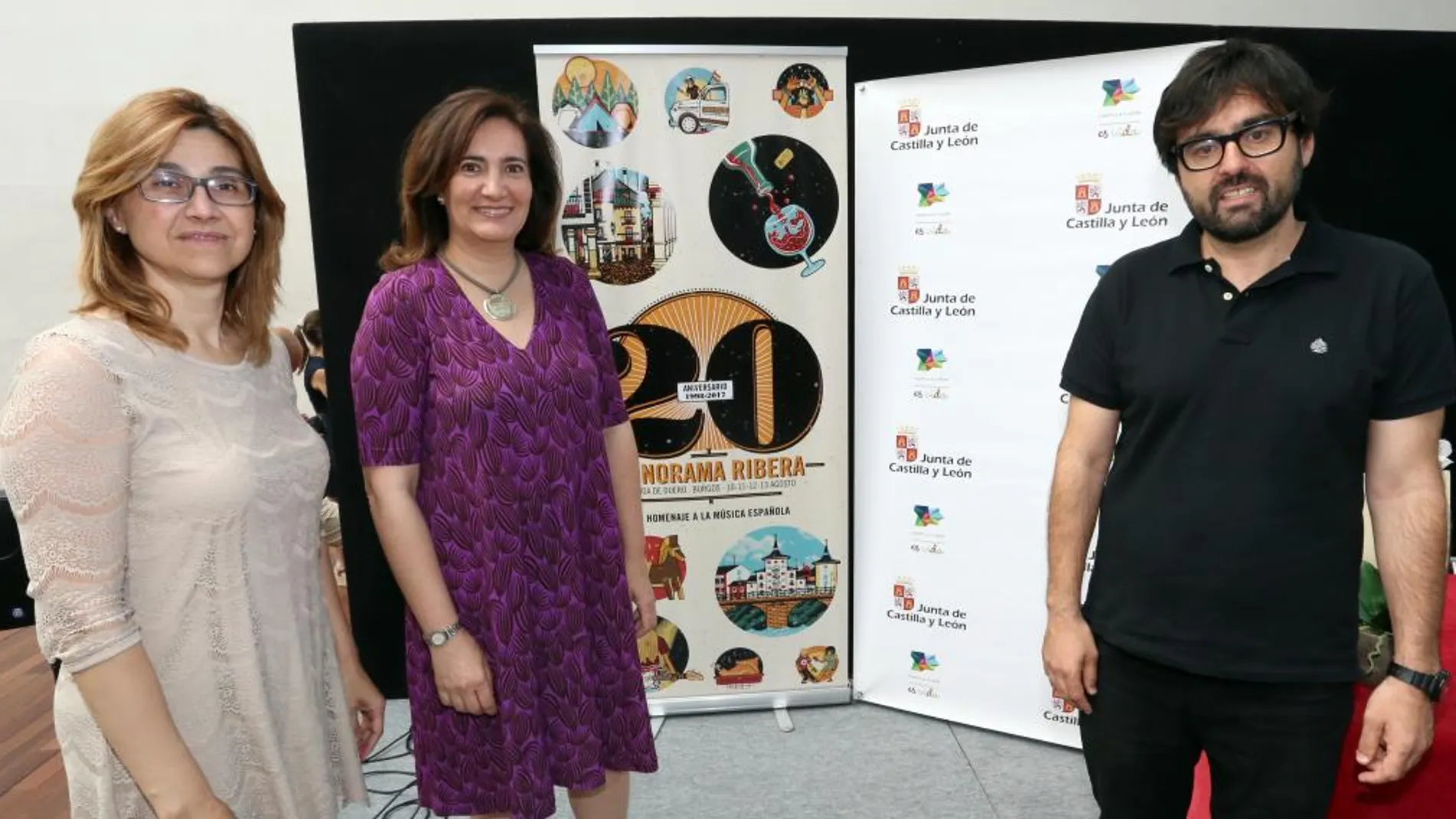La consejera de Cultura y Turismo, María Josefa García Cirac, presenta la XX edición del festival Sonorama Ribera junto a la alcaldesa de Aranda de Duero (Burgos), Raquel González, y el productor del festival, Juan Carlos de la Fuente