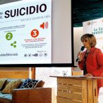 La ministra de Sanidad, María Luisa Carcedo, interviene durante la inauguración de la “Jornada sobre la Prevención del Suicidio: Una realidad silenciada”
