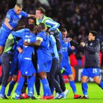 El Leicester celebra su clasificación para los cuartos de final después de superar al Sevilla