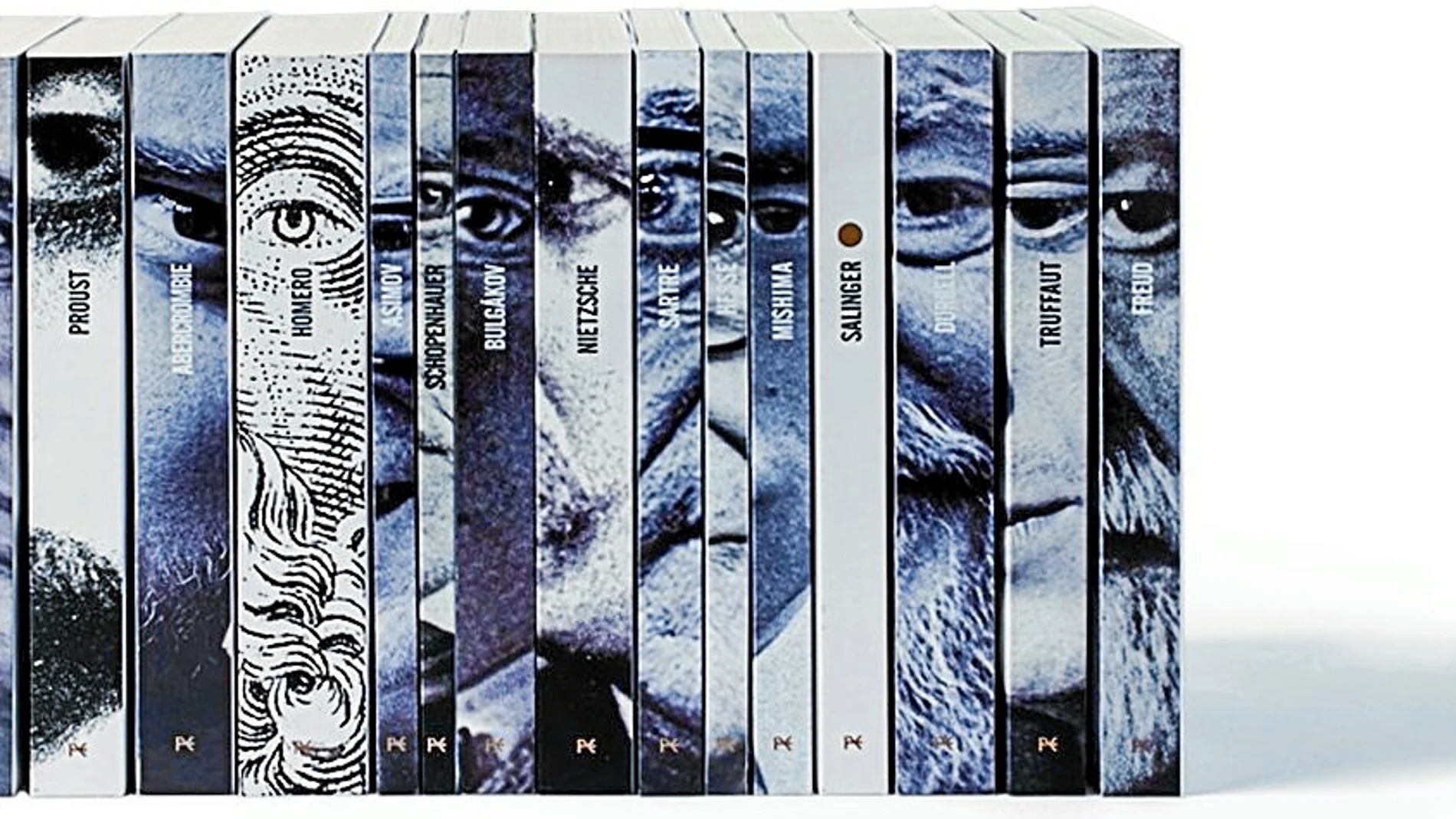 Los ojos de los autores que son reeditados (salvo el de Salinger, claro) aparecen en los lomos de la edición especial
