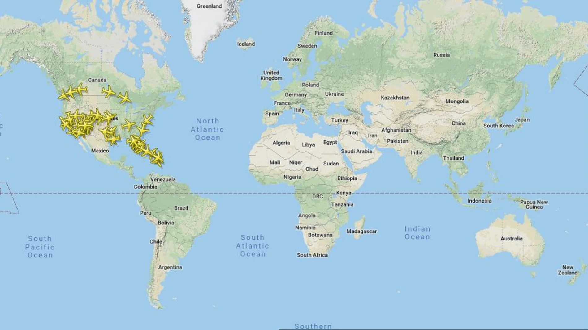Imagen a primera hora de la mañana americana de los vuelos 737 Max en todo el mundo
