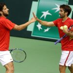 Feliciano López y Marc López en el partido de dobles ante Croacia