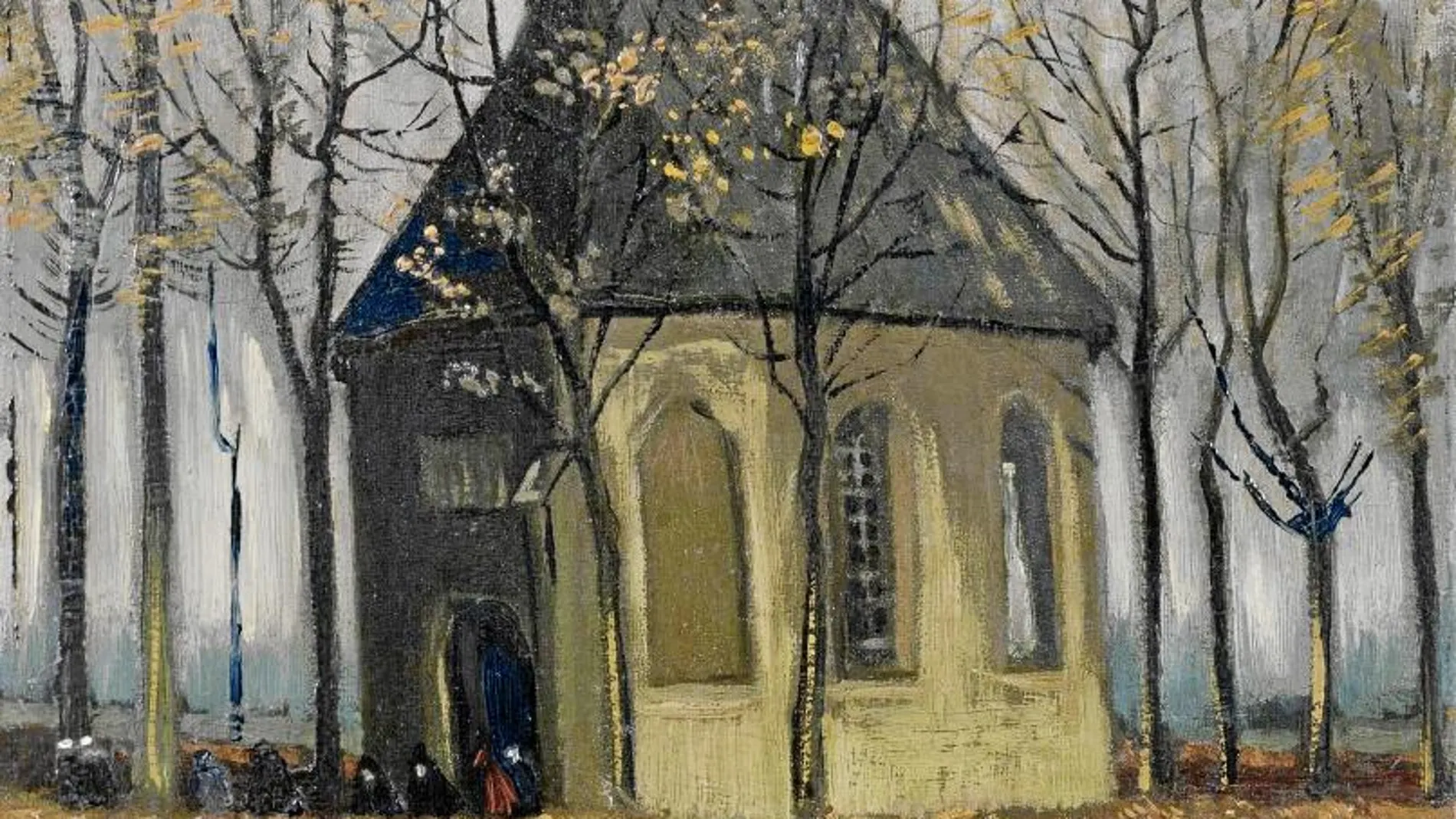 «Congregación saliendo de la iglesia reformada en Nuenen», pintado por Van Gogh en 1884