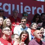 El ex secretario general del PSOE y candidato a las primarias del partido, Pedro Sánchez, durante el acto con el que cierra su campaña, hoy en el parque de Berlín de Madrid