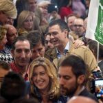 Pedro Sánchez y Susana Díaz a su llegada al acto electoral celebrado hoy en Jaén