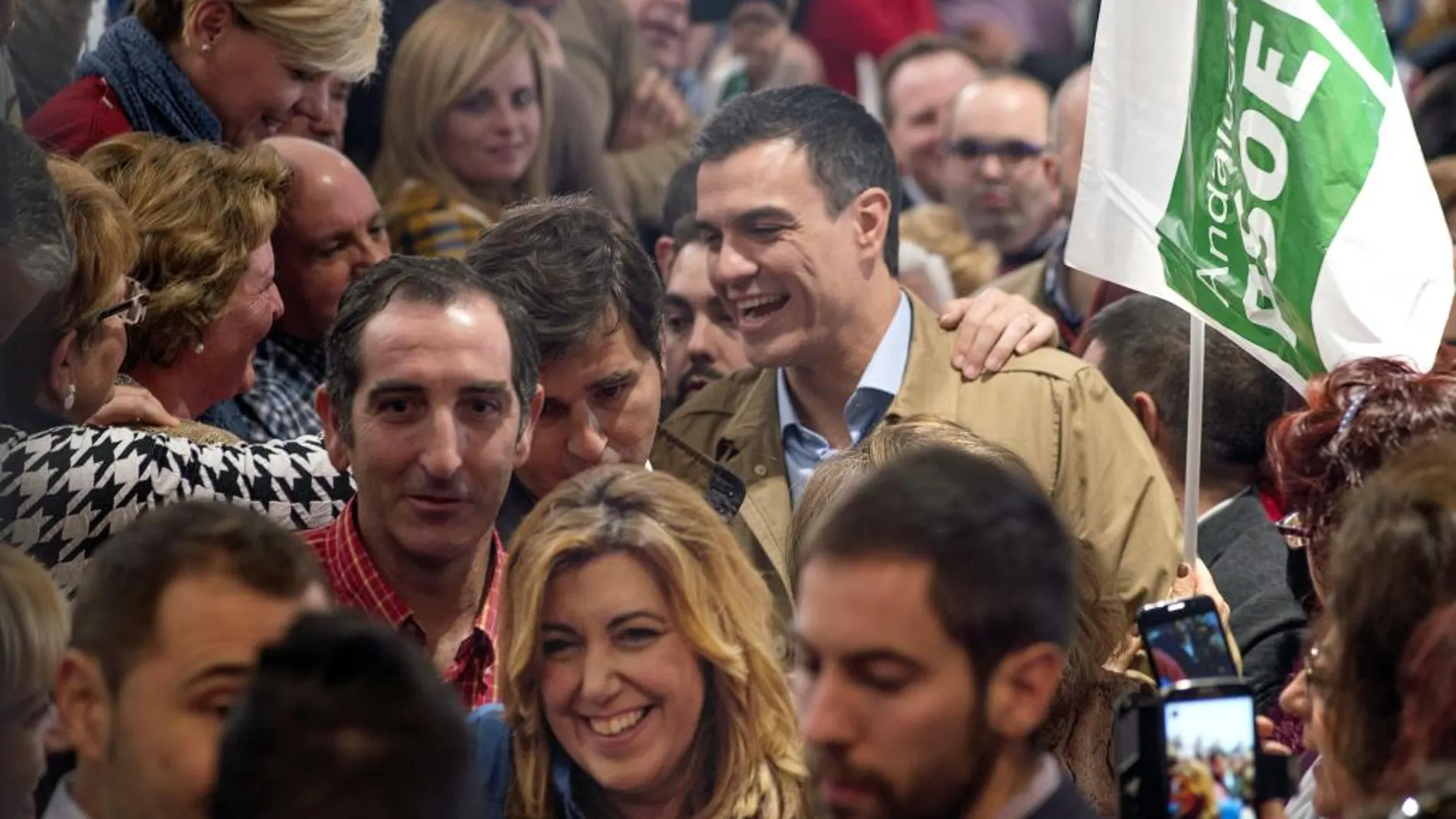 Pedro Sánchez y Susana Díaz a su llegada al acto electoral celebrado hoy en Jaén