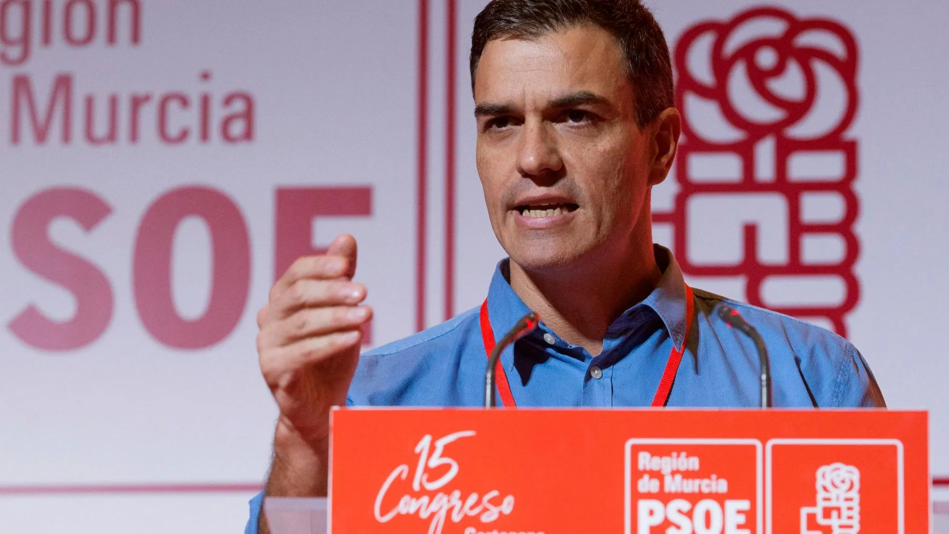 Pedro Sánchez, durante su intervención en el Congreso del PSRM-PSOE, en 2017 en la Universidad Politécnica de Cartagena