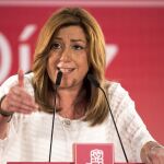 Susana Díaz, durante su intervención en un acto con militantes celebrado hoy en Toledo, a un día del debate con los otros dos candidatos.