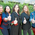 De izquierda a derecha, Judith Piquet, Mirina Cortés, Isabel Díaz Ayuso, Ana Gómez y Lucía Fernández, ayer, en Móstoles, en el acto de los 40 años de elecciones municipales / Foto: Cipriano Pastrano
