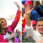 La presidenta de Andalucía, Susana Díaz, ayer en Valencia y el ex líder del PSOE, Pedro Sánchez, ayer en un acto en Barcelona