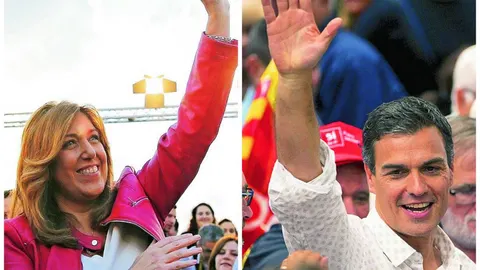 La presidenta de Andalucía, Susana Díaz, ayer en Valencia y el ex líder del PSOE, Pedro Sánchez, ayer en un acto en Barcelona
