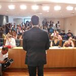 El líder del PSOE, Pedro Sánchez, durante su comparecencia posterior a la reunión que mantuvo con Mariano Rajoy