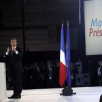 El candidato Emmanuel Macron, durante un acto de campaña en París, el pasado lunes