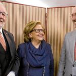 Benito Blanco, María Ángeles Porres, del Rotary Club Valladolid; y el gobernador del Distrito 2201, Antonio Quesada, en su última visita a la capital vallisoletana