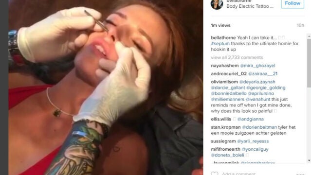 Bella Thorne cumple 19 años perforándose la nariz y presumiendo de «chupetón»