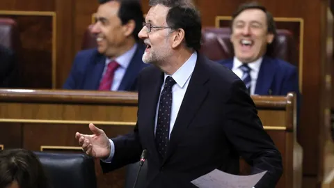 El presidente del Gobierno, Mariano Rajoy, durante su intervención en la sesión de control al Gobierno hoy en el Congreso de los Diputados