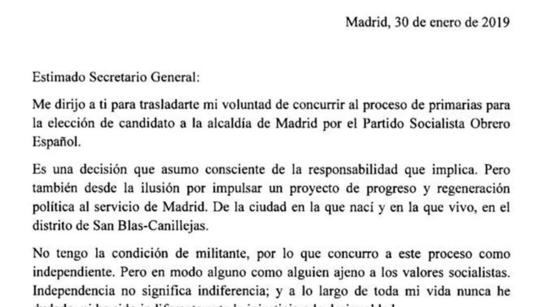 Pepu Hernández ha hecho pública la carta en una conocida red social