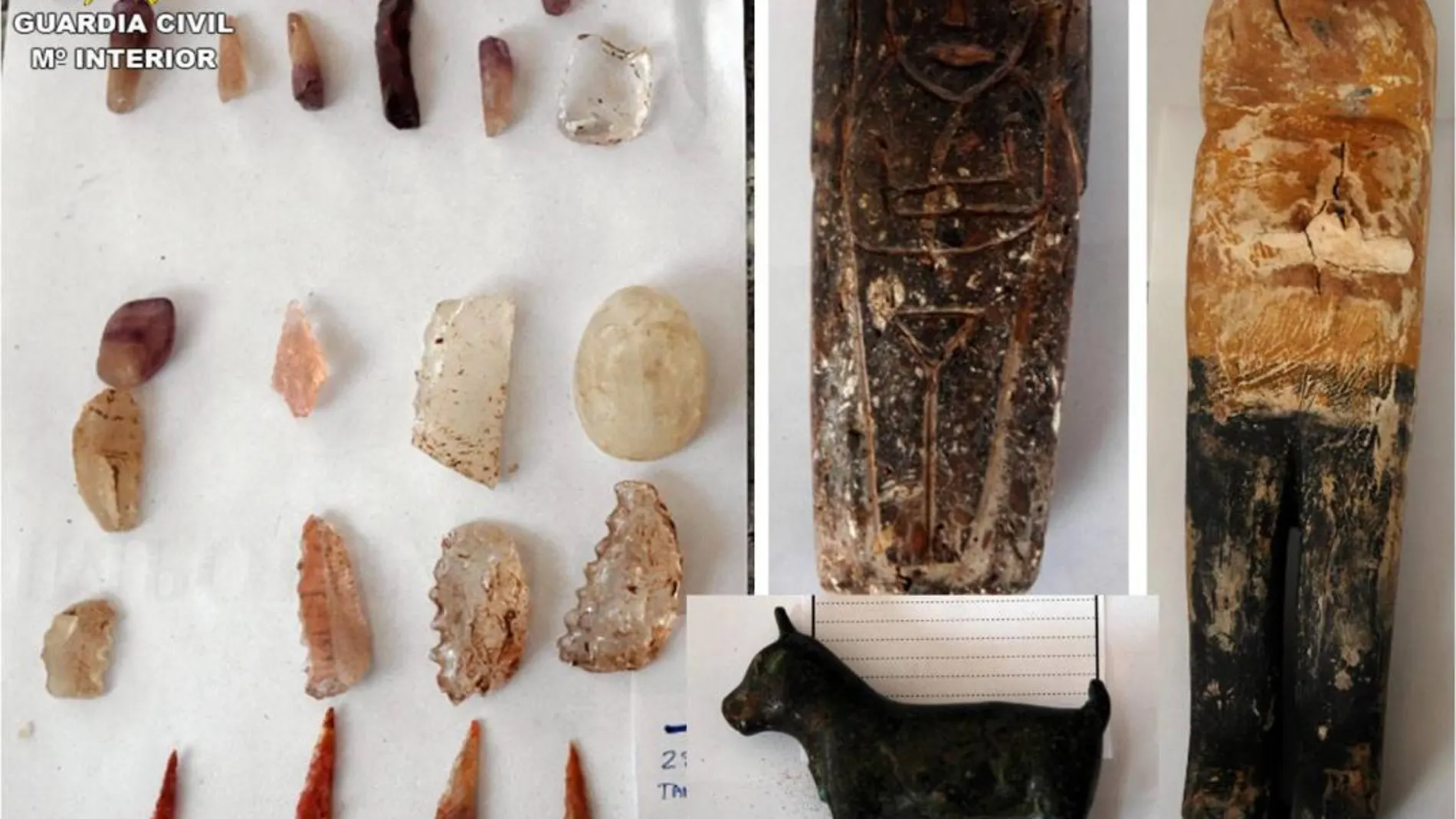 La Guardia Civil ha recuperado las piezas procedentes de diferentes yacimientos arqueológicos de Murcia, Alicante, Granada y Albacete