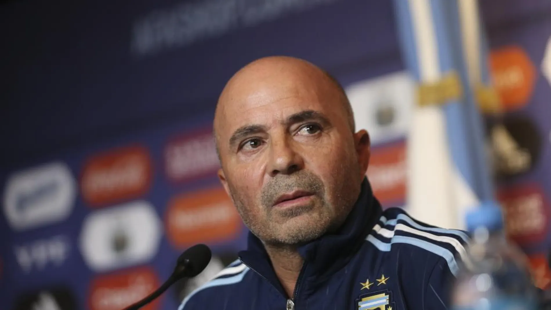 Jorge Sampaoli, durante la conferencia de prensa de presentación como director técnico de la selección argentina de fútbol