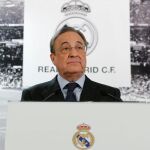 Florentino Pérez durante su comparecencia ante los medios de comunicación