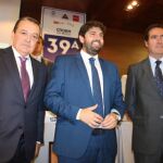 José María Albarracín, Fernando López Miras y Antonio Garamendi, ayer en la Asamblea de Croem