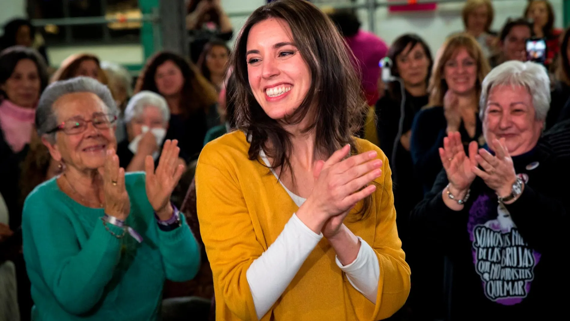 La portavoz de Podemos en el Congreso, Irene Montero, reaparece en la primera línea política con un acto con mujeres del partido. Efe