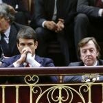 Los diestros Julián López "El Juli"y José María Manzanares, Curro Vázquez, y Santiago Martín "El Viti"asisten al pleno del Congreso