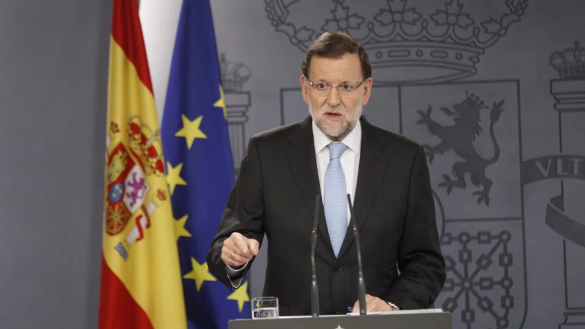 El presidente del Gobierno, Mariano Rajoy, durante la rueda de prensa celebrada hoy en La Moncloa