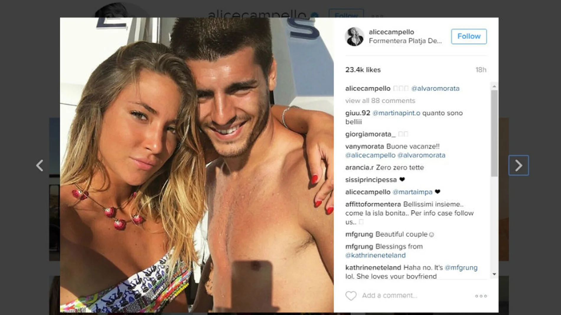 Álvaro Morata y Alice Campello desatan su pasión en Formentera