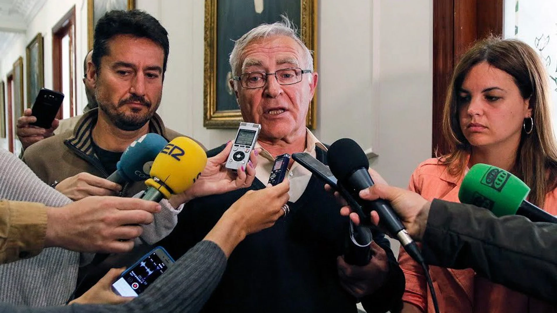 Ribó con los portavoces del PSPV y València en Comú