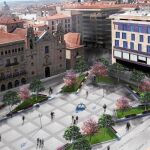 El alcalde de Salamanca, Alfonso Fernández Mañueco, y una imagen del proyecto de la plaza de Los Bandos